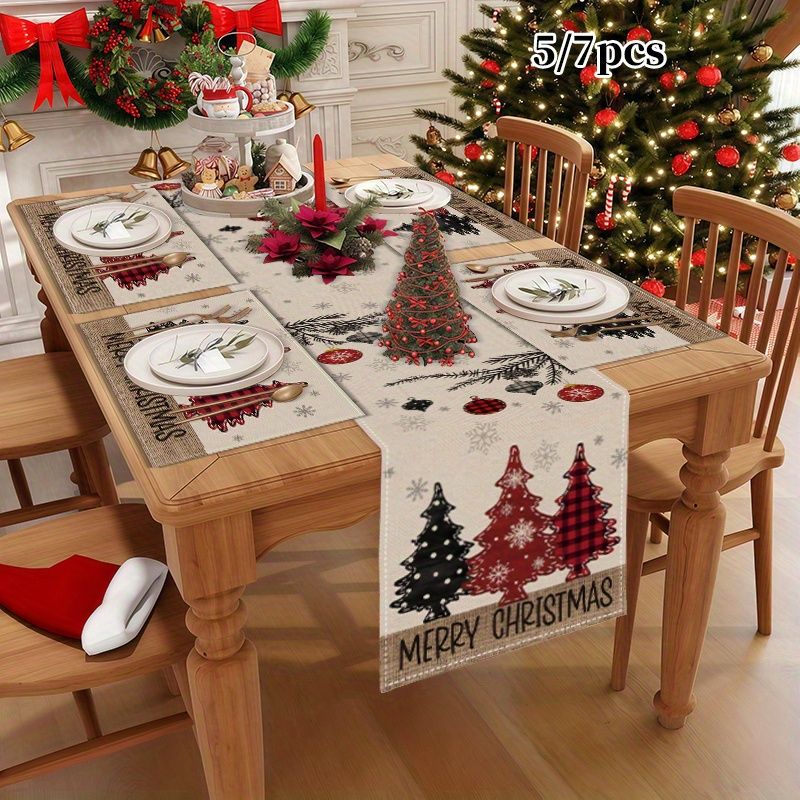 Linen Table Runner - Набор американских рождественских скатертей-дорожек и подставок