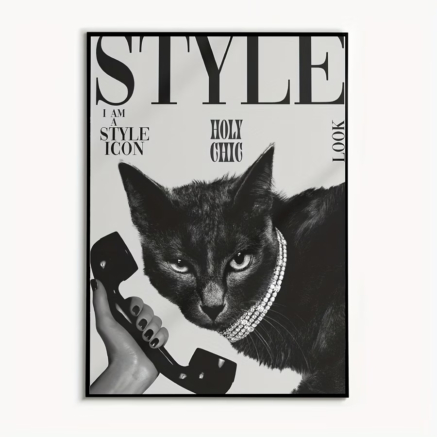Home Decor Retro - Ретро-картина с черной кошкой, которая совершает